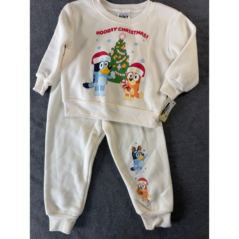Bluey Sweatshirt Jogger Set Unisex Kids 18M Cream Christmas Hooray NWOT